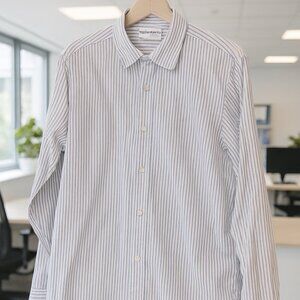Banana Republic Dress Shirt Classic Fit XL 17 -17 1/2 Blue Stripe No Iron MS83
